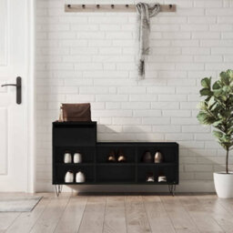 Berkfield Shoe Cabinet Black 102X36X60 Cm Engineered Wood - thumbnail 1