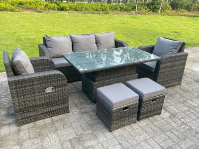 Fimous Dark Mixed Grey Rattan Outdoor Garden Furniture Lifting Adjustable Dining Coffee Table Sets Lounge Sofa Recling Chairs - image 1