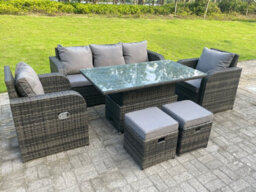 Fimous Dark Mixed Grey Rattan Outdoor Garden Furniture Lifting Adjustable Dining Coffee Table Sets Lounge Sofa Recling Chairs - thumbnail 1