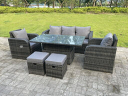 Fimous Dark Mixed Grey Rattan Outdoor Garden Furniture Lifting Adjustable Dining Coffee Table Sets Lounge Sofa Recling Chairs - thumbnail 4