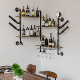 Fativo  Wall Mounted Wine Rack Bar Drink Bottle Storage Shelf Glass Holder Display Black L108Xw60Cm - thumbnail 9