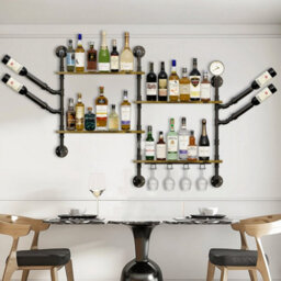 Fativo  Wall Mounted Wine Rack Bar Drink Bottle Storage Shelf Glass Holder Display Black L108Xw60Cm - thumbnail 8