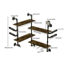 Fativo  Wall Mounted Wine Rack Bar Drink Bottle Storage Shelf Glass Holder Display Black L108Xw60Cm - thumbnail 2