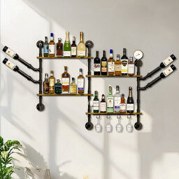 Fativo  Wall Mounted Wine Rack Bar Drink Bottle Storage Shelf Glass Holder Display Black L108Xw60Cm