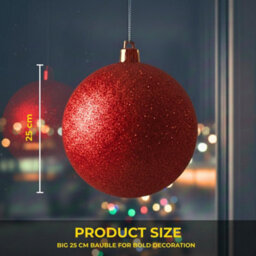 Shatchi 25Cm Red Glitter Christmas Bauble - Christmas Tree & Home Décor Ornament - thumbnail 6