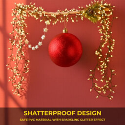Shatchi 25Cm Red Glitter Christmas Bauble - Christmas Tree & Home Décor Ornament - thumbnail 5