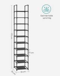 LEDREM 10-Tier Shoe Rack, Shoe Stand, Space-Saving Shoe Storage, 33 X 33 X 173 Cm, Metal Frame, Non-Woven Fabric Shelves, For Hallway - thumbnail 9