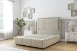 "Sloomy Lancaster Cream Plush Divan Bed No Drawers-26"" Strutted Headboard 12"" Footboard 2'6 Small Single" - thumbnail 1