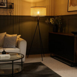 Valuelights Camden Black Tripod Floor Lamp With Natural Cane Shade - thumbnail 1