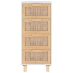 Berkfield Durable Sideboard White 40X30X90 Cm Solid Wood Pine And Natural Rattan - thumbnail 4