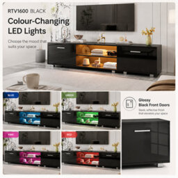 MMT Funiture Designs mmt 160Cm Black High Gloss Led Tv Stand Cabinet With 2 Cupboards For Tvs Up To 65 Inch - thumbnail 3