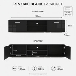 MMT Funiture Designs mmt 160Cm Black High Gloss Led Tv Stand Cabinet With 2 Cupboards For Tvs Up To 65 Inch - thumbnail 4