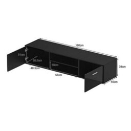 MMT Funiture Designs mmt 160Cm Black High Gloss Led Tv Stand Cabinet With 2 Cupboards For Tvs Up To 65 Inch - thumbnail 6