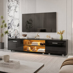 MMT Funiture Designs mmt 160Cm Black High Gloss Led Tv Stand Cabinet With 2 Cupboards For Tvs Up To 65 Inch - thumbnail 7