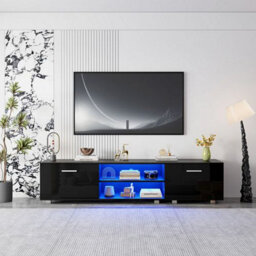 MMT Funiture Designs mmt 160Cm Black High Gloss Led Tv Stand Cabinet With 2 Cupboards For Tvs Up To 65 Inch - thumbnail 8