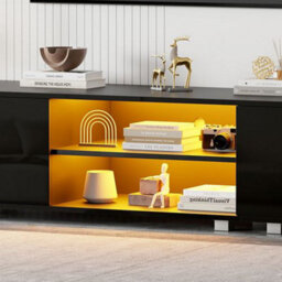 MMT Funiture Designs mmt 160Cm Black High Gloss Led Tv Stand Cabinet With 2 Cupboards For Tvs Up To 65 Inch - thumbnail 9