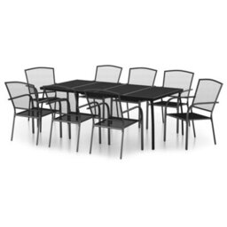 Walplus 9 Piece Garden Outdoor Dining Set Suitable For Backyard, Patio Anthracite Steel - thumbnail 2