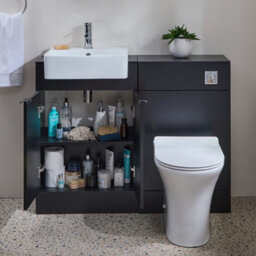 Homestylestore 1050mm Black Grey Bathroom Combination Vanity Wc Unit With Toilet Pan And Chrome Pull Handle - thumbnail 1