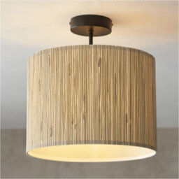 Loops Semi Flush Ceiling Light & 2X Matching Wall Lights - Dimmable Natural Seagrass Drum Shades - thumbnail 4
