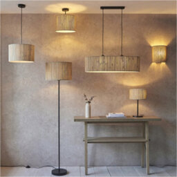 Loops Semi Flush Ceiling Light & 2X Matching Wall Lights - Dimmable Natural Seagrass Drum Shades - thumbnail 5