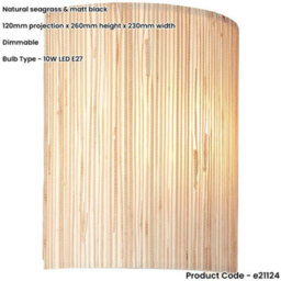 Loops Semi Flush Ceiling Light & 2X Matching Wall Lights - Dimmable Natural Seagrass Drum Shades - thumbnail 7