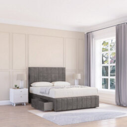 "Sloomy 5Ft California Naples Slate Bed Set With 2 Drawers & Footboard, Mattress & 54"" Headboard - King"