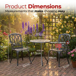 Centurion Supports Positano Garden And Patio Table And 2 Chairs Cast Aluminium Bistro Set - Grey - thumbnail 9