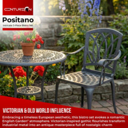 Centurion Supports Positano Garden And Patio Table And 2 Chairs Cast Aluminium Bistro Set - Grey - thumbnail 2