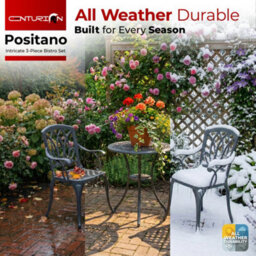 Centurion Supports Positano Garden And Patio Table And 2 Chairs Cast Aluminium Bistro Set - Grey - thumbnail 5