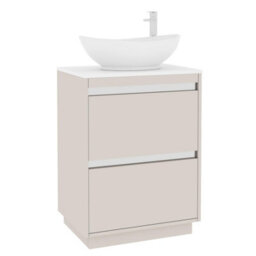 Royal Bathrooms Orion 600mm Warm Taupe Floor Standing Plain White Countertop Vanity Unit 2 Drawer With Amaze Basin & Chrome Accent Trim - thumbnail 6