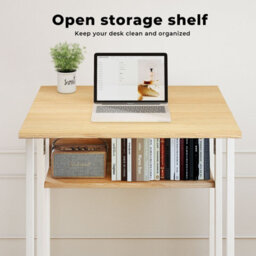 Levede Foldable Computer Desk Folding Table With Shelf Wheels For Small Space - thumbnail 6