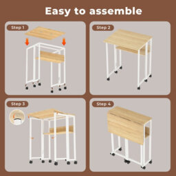 Levede Foldable Computer Desk Folding Table With Shelf Wheels For Small Space - thumbnail 9