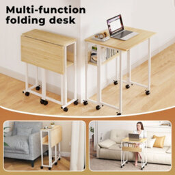 Levede Foldable Computer Desk Folding Table With Shelf Wheels For Small Space - thumbnail 5