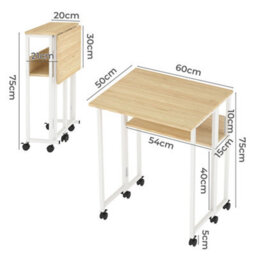 Levede Foldable Computer Desk Folding Table With Shelf Wheels For Small Space - thumbnail 4