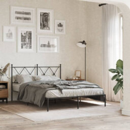 Berkfield Metal Bed Frame Without Mattress With Headboard Black 135X190Cm - thumbnail 1