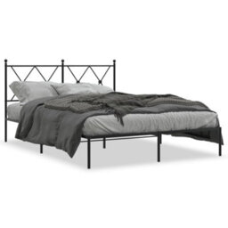Berkfield Metal Bed Frame Without Mattress With Headboard Black 135X190Cm - thumbnail 2