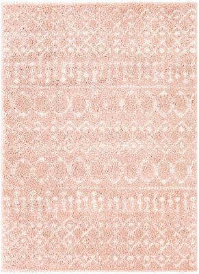 Livabliss Aliyah Shaggy-Global Pink Ivory Plush Soft Pile Living Bedroom Rug 200 X 275 Cm Easy Care, Non Shedding - image 1