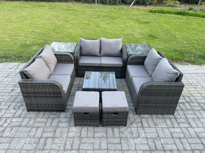 Fimous 8 Seater Outdoor Garden Furniture Sets Wicker Rattan Furniture Sofa Sets With Coffee Table 2 Small Footstools 2 Side Tables - image 1