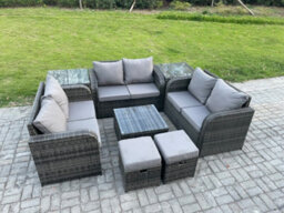 Fimous 8 Seater Outdoor Garden Furniture Sets Wicker Rattan Furniture Sofa Sets With Coffee Table 2 Small Footstools 2 Side Tables - thumbnail 2