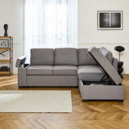 Sweeek - 3-Seater Corner Sofa Bed With Footstool Carl Light Grey 223X83X89 Cm - thumbnail 9
