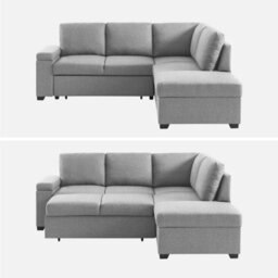 Sweeek - 3-Seater Corner Sofa Bed With Footstool Carl Light Grey 223X83X89 Cm - thumbnail 2
