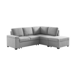 Sweeek - 3-Seater Corner Sofa Bed With Footstool Carl Light Grey 223X83X89 Cm - thumbnail 1