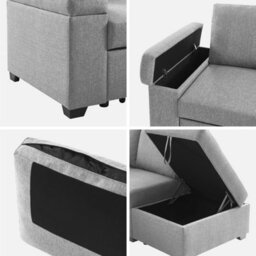Sweeek - 3-Seater Corner Sofa Bed With Footstool Carl Light Grey 223X83X89 Cm - thumbnail 7