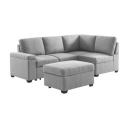 Sweeek - 3-Seater Corner Sofa Bed With Footstool Carl Light Grey 223X83X89 Cm - thumbnail 6