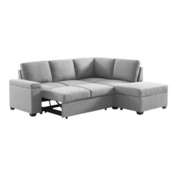Sweeek - 3-Seater Corner Sofa Bed With Footstool Carl Light Grey 223X83X89 Cm - thumbnail 5