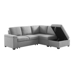 Sweeek - 3-Seater Corner Sofa Bed With Footstool Carl Light Grey 223X83X89 Cm - thumbnail 4