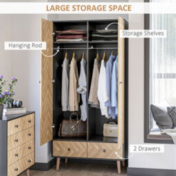 Homcom Modern Wardrobe Cabinet With Shelf, Hanging Rod And 2 Drawers 90X50X190Cm - thumbnail 4