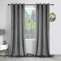 Oxford Homeware Eyelet Velvet Curtains Grey Fully Lined Blackout Thermal Insulated Eyelet Curtains Pair (W)168Cm X (L)228Cm