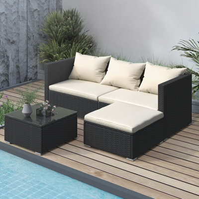 Onemill 4 Pieces Patio Furniture Sets Outdoor Sofa With Washable Cushions And Glass Table(Black) - image 1