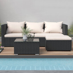 Onemill 4 Pieces Patio Furniture Sets Outdoor Sofa With Washable Cushions And Glass Table(Black) - thumbnail 8